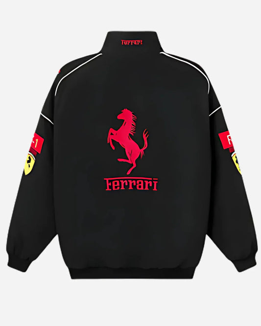Black Ferrari F1 Vintage Racer Jacket | Classic Racing Style