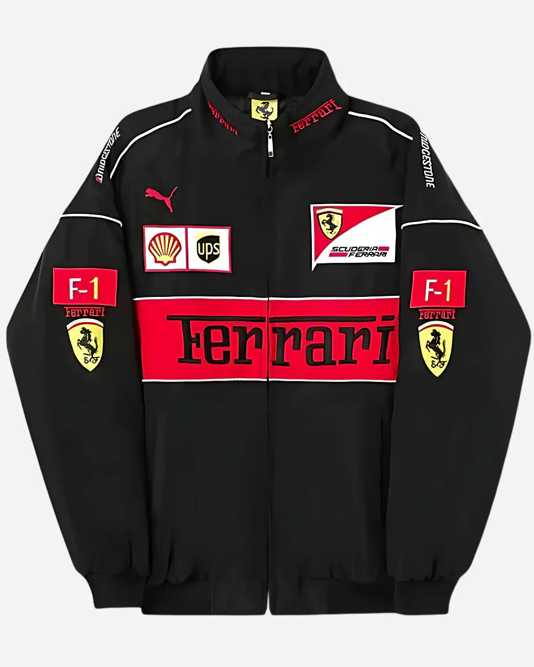 Black Ferrari F1 Vintage Racer Jacket | Classic Racing Style