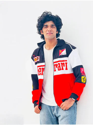 Tri-Colour Ferrari F1 Vintage Racer Jacket | Classic Racing Style l Unisex